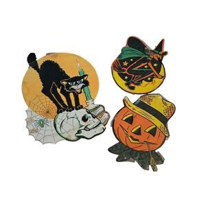 Halloween Beistle Decor VTG Pumpkin Witch Black Cat Skull Spider Web Spooky READ